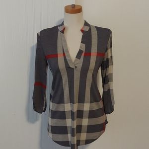 Plaid 3/4 sleeve blouse